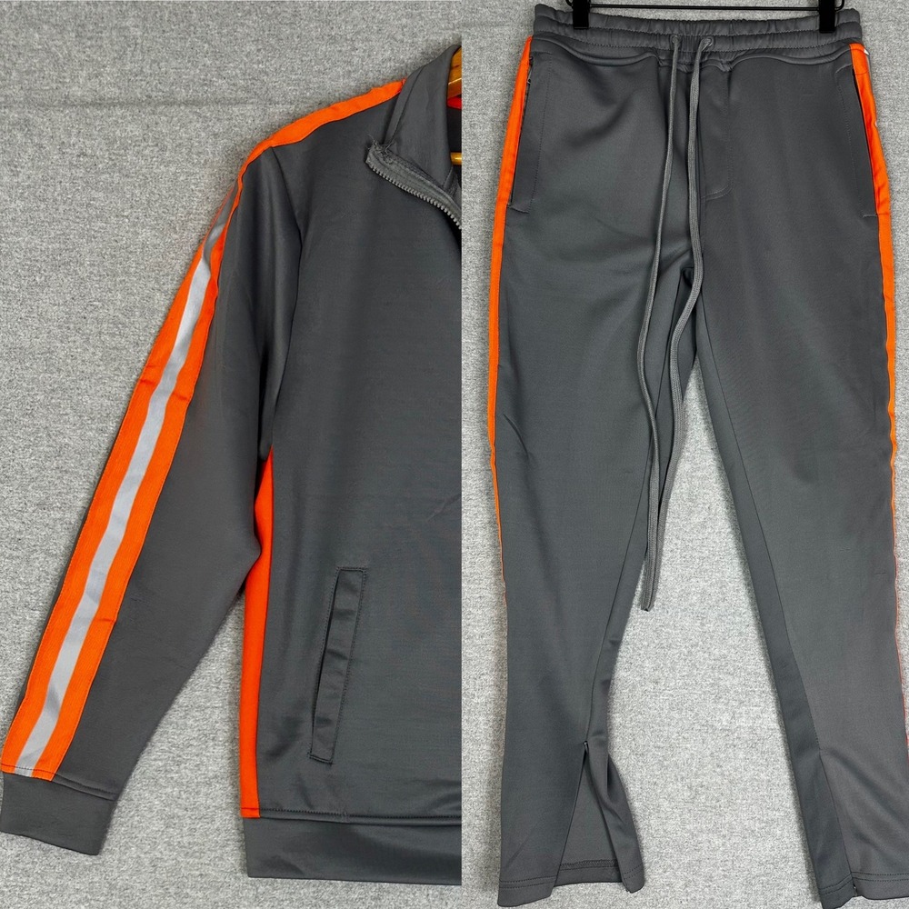 Rebel Minds Track Jacket Mens Small Gray Orange Reflective Stripe Zip‎